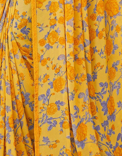 Yellow Floral Printed Saree | Leemboodi