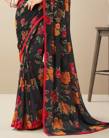 Black Floral Printed Saree | Leemboodi