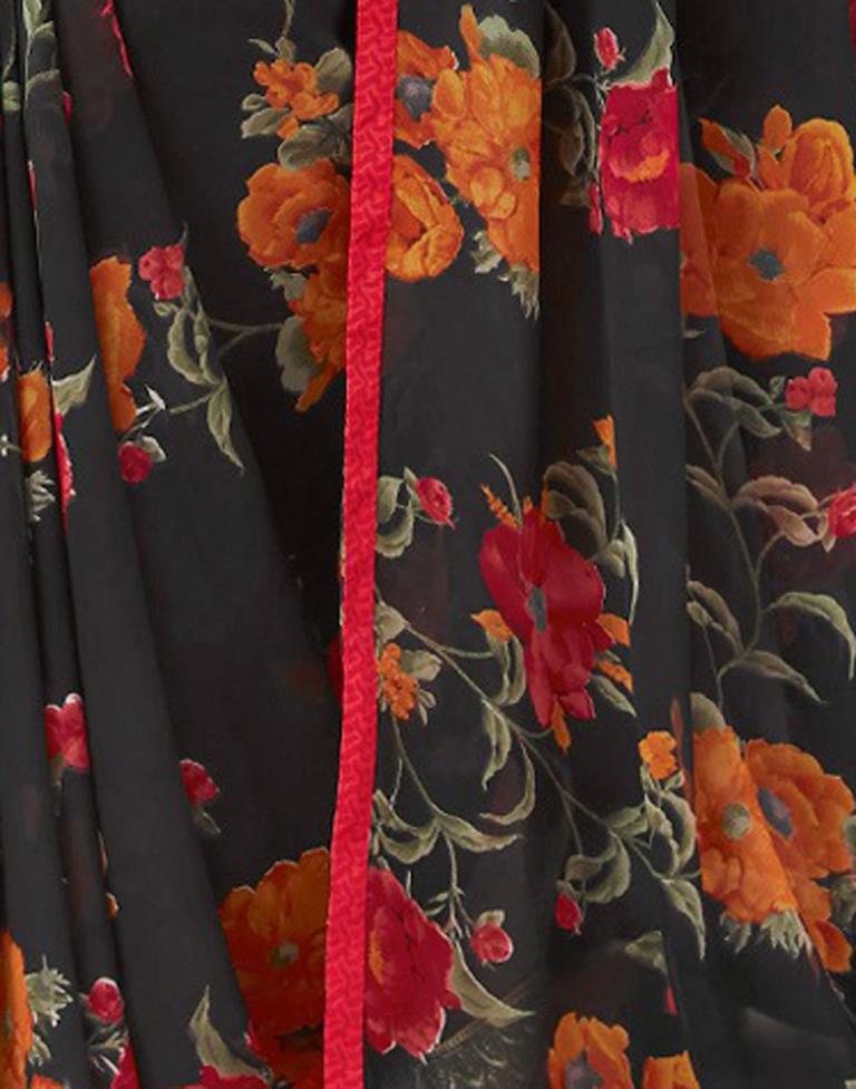 Black Floral Printed Saree | Leemboodi