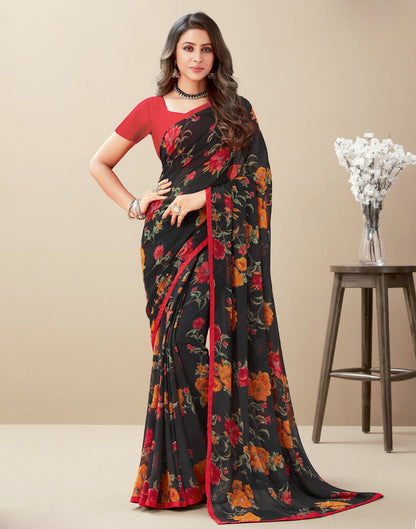 Black Floral Printed Saree | Leemboodi