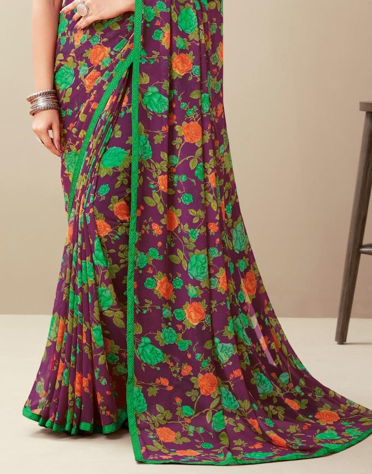 Purple Floral Printed Saree | Leemboodi