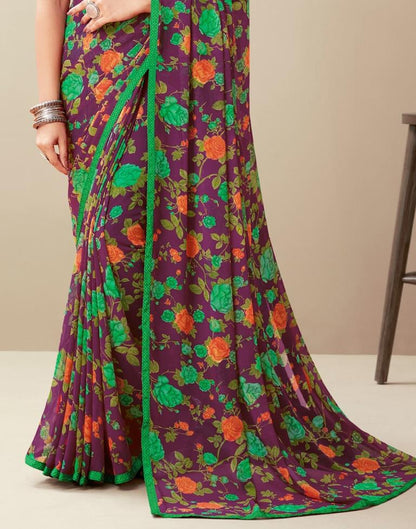 Purple Floral Printed Saree | Leemboodi
