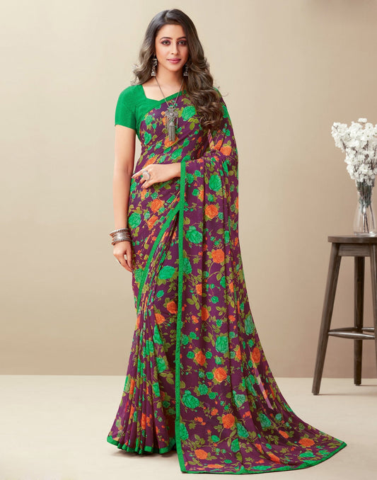 Purple Floral Printed Saree | Leemboodi