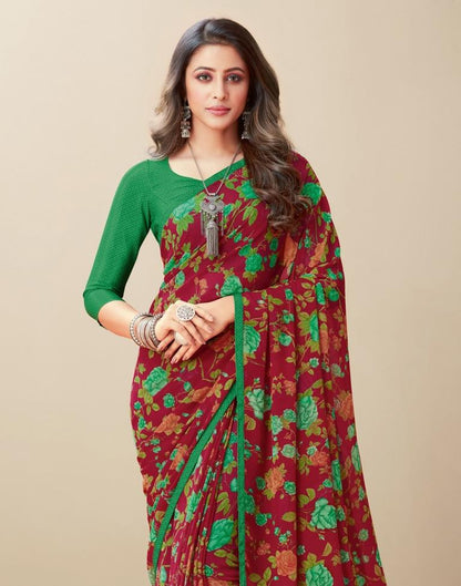 Maroon Floral Printed Saree | Leemboodi