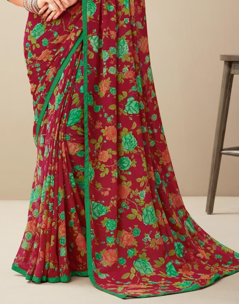 Maroon Floral Printed Saree | Leemboodi