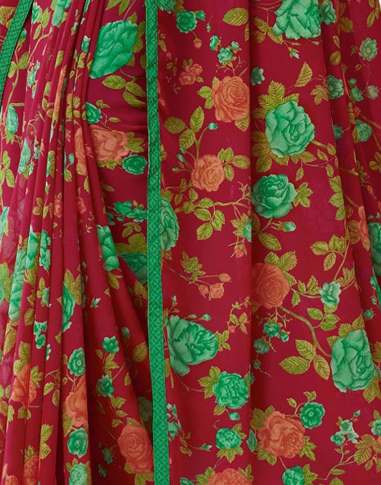 Maroon Floral Printed Saree | Leemboodi