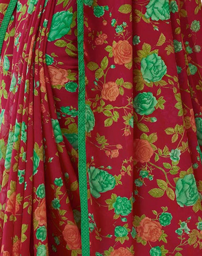 Maroon Floral Printed Saree | Leemboodi