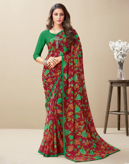 Maroon Floral Printed Saree | Leemboodi