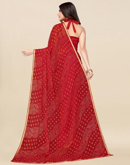 Red Chiffon Printed Saree