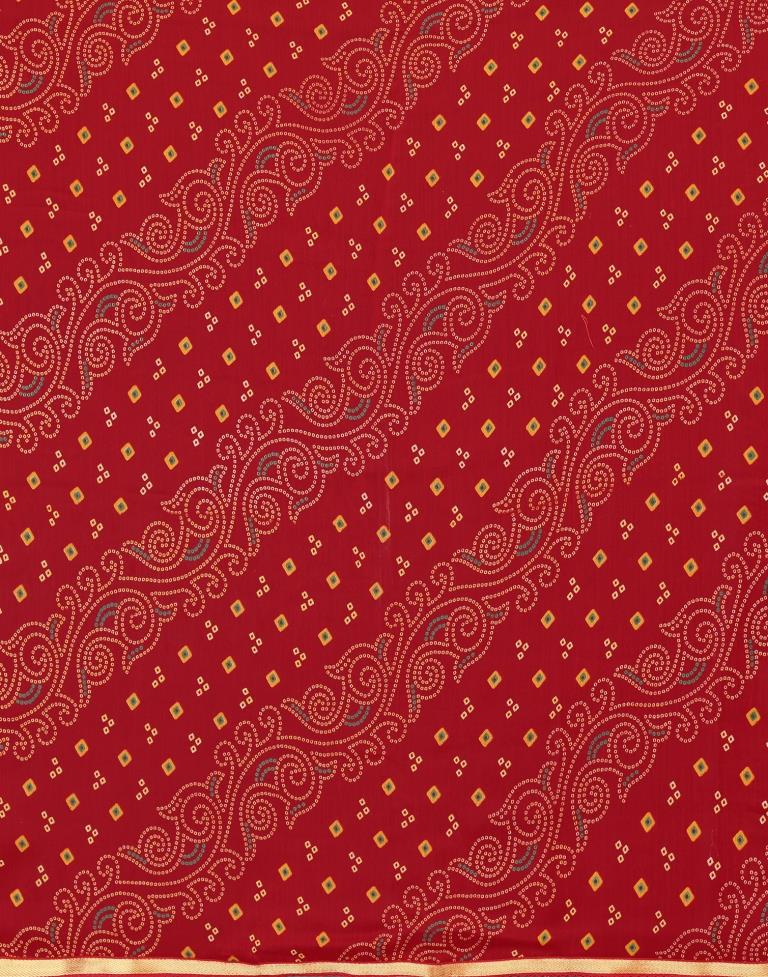 Red Chiffon Printed Saree