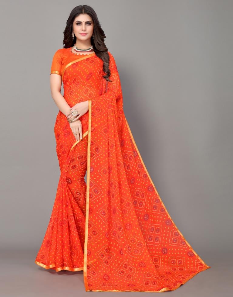 Orange Bandhani Printed Saree | Sudathi