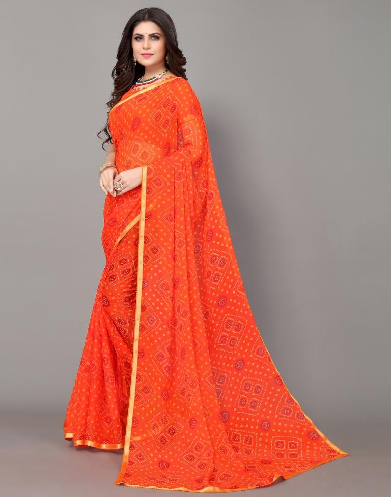 Orange Bandhani Printed Saree | Sudathi