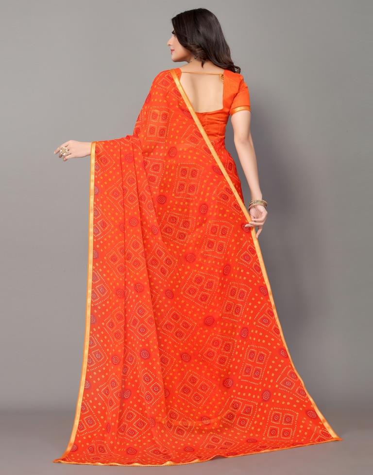 Orange Bandhani Printed Saree | Sudathi