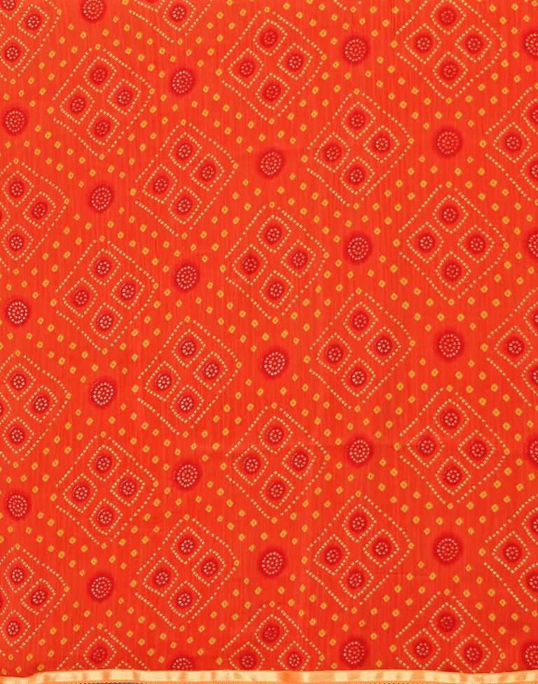 Orange Bandhani Printed Saree | Sudathi