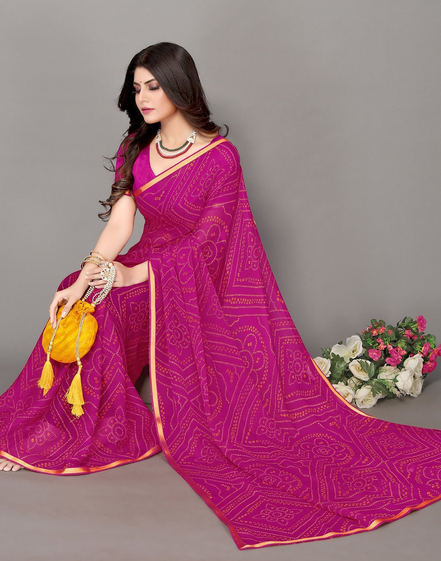 Pink Bandhani Printed Saree | Sudathi