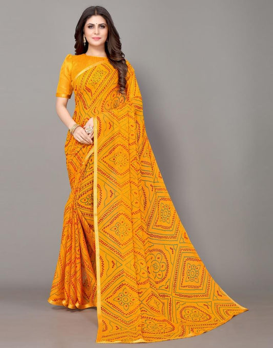 Yellow Bandhani Printed Saree | Sudathi