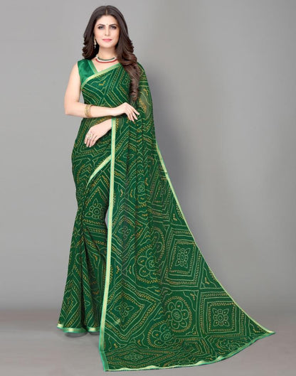 Green Bandhani Printed Saree | Sudathi