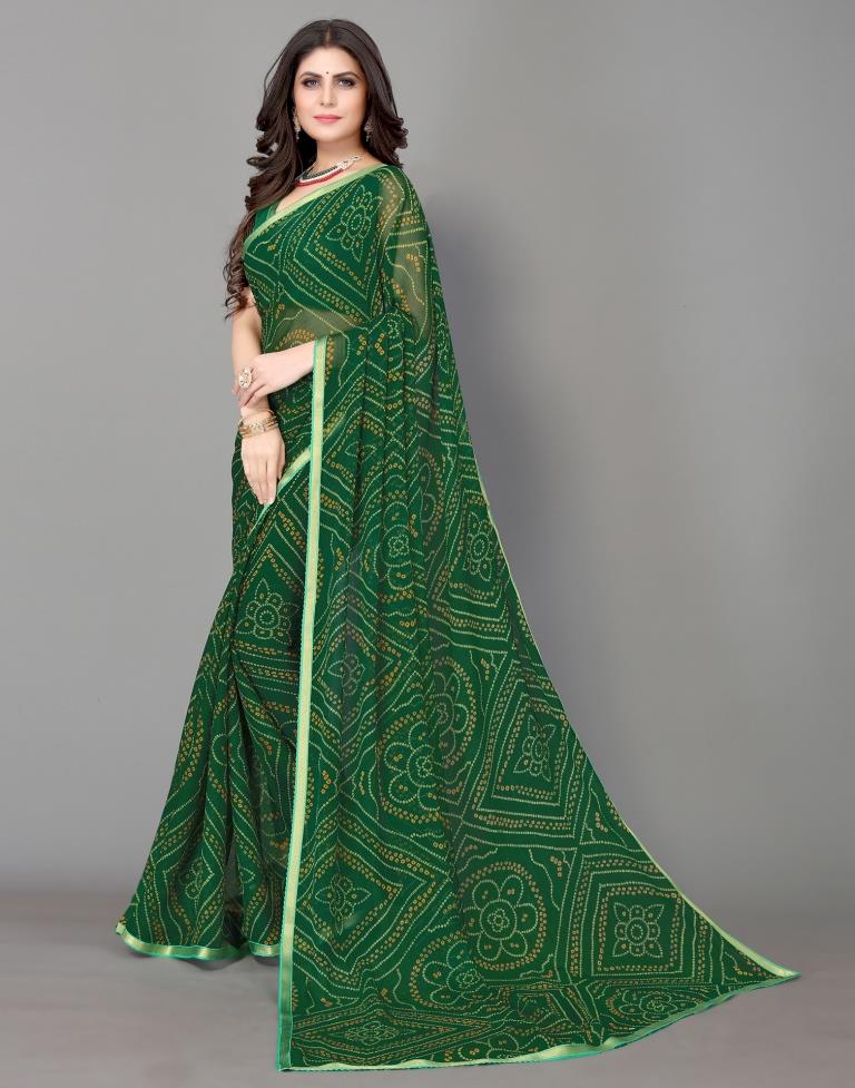 Green Bandhani Printed Saree | Sudathi