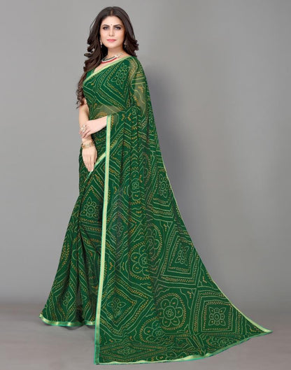 Green Bandhani Printed Saree | Sudathi