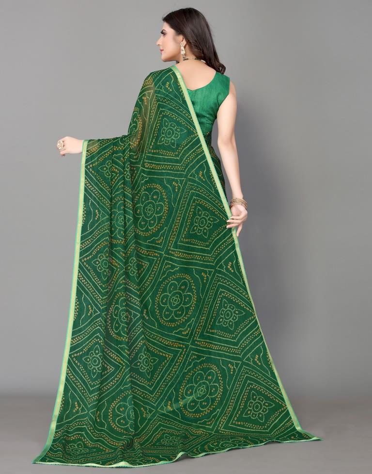 Green Bandhani Printed Saree | Sudathi