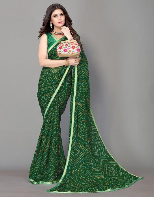 Green Bandhani Printed Saree | Sudathi