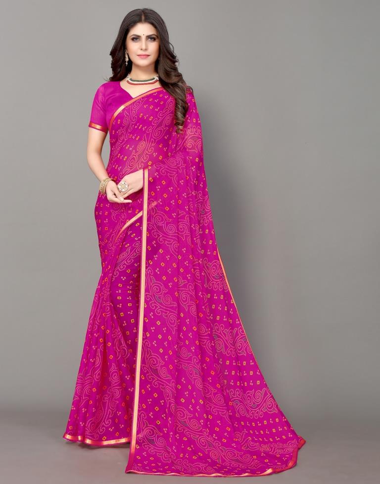 Pink Bandhani Printed Saree | Sudathi