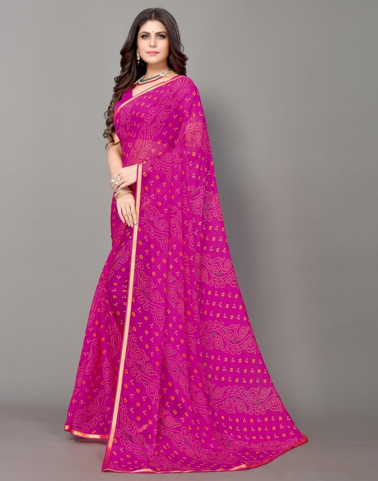 Pink Bandhani Printed Saree | Sudathi