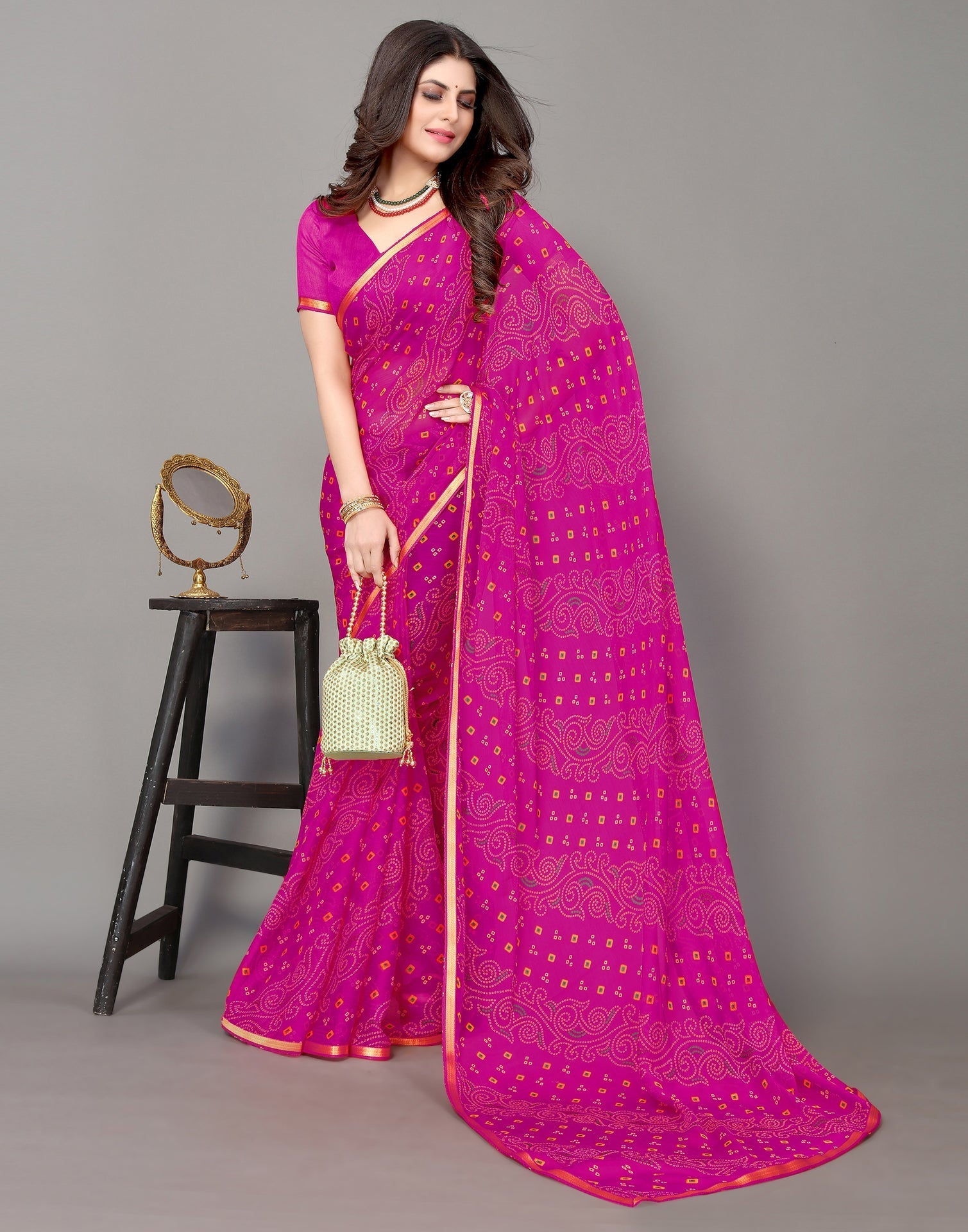 Pink Bandhani Printed Saree | Sudathi