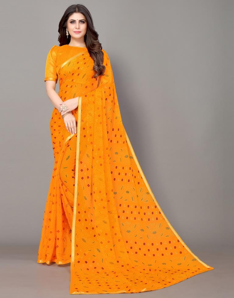 Yellow Bandhani Printed Saree | Sudathi