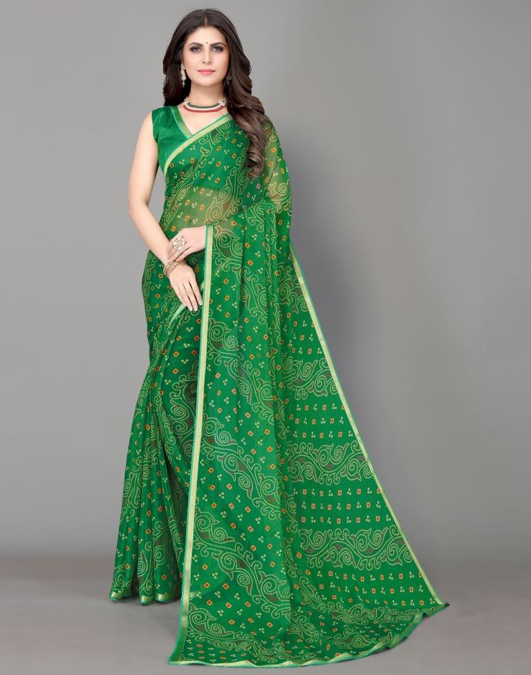 Green Bandhani Printed Saree | Sudathi