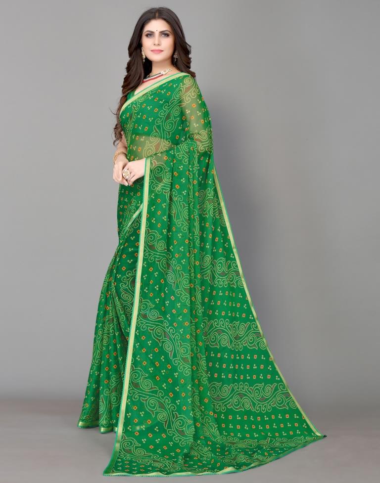 Green Bandhani Printed Saree | Sudathi