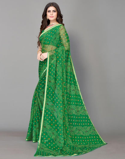 Green Bandhani Printed Saree | Sudathi