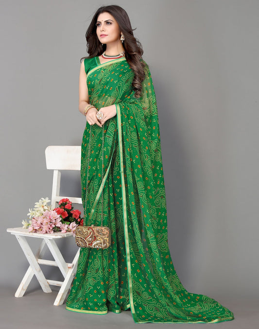 Green Bandhani Printed Saree | Sudathi