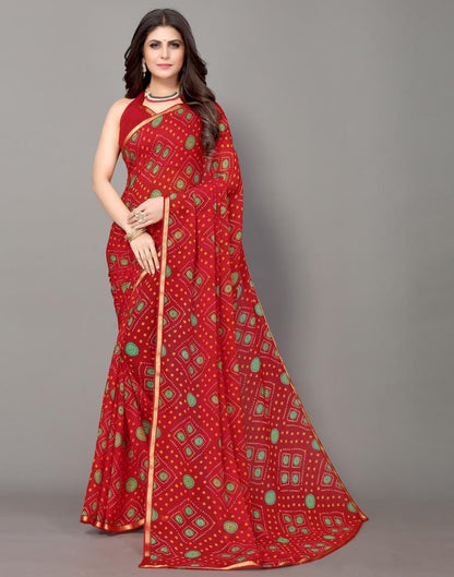 Red Bandhani Printed Saree | Sudathi