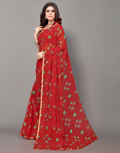 Red Bandhani Printed Saree | Sudathi