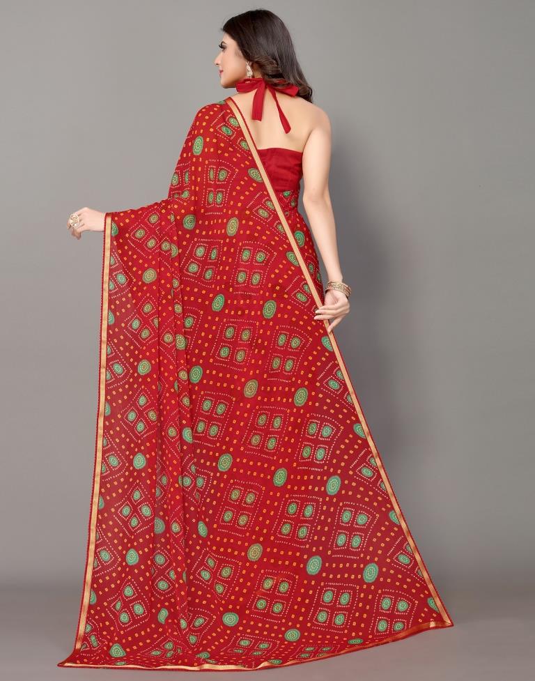 Red Bandhani Printed Saree | Sudathi