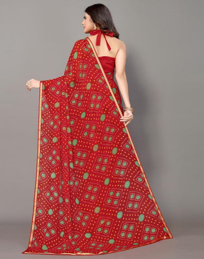 Red Bandhani Printed Saree | Sudathi