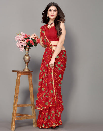 Red Bandhani Printed Saree | Sudathi