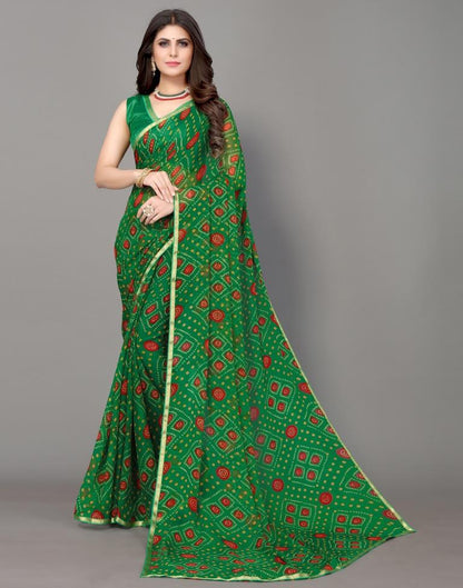 Green Bandhani Printed Saree | Sudathi