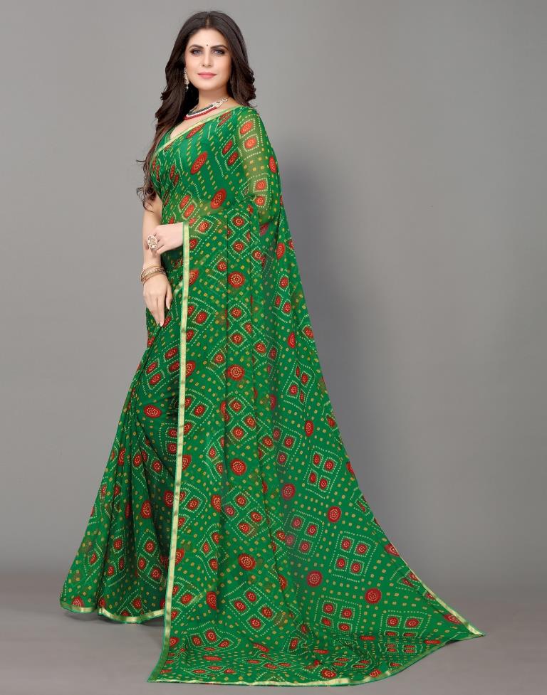 Green Bandhani Printed Saree | Sudathi