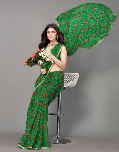 Green Bandhani Printed Saree | Sudathi