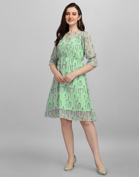 Pista Green Coloured Georgette Printed Dress | Sudathi