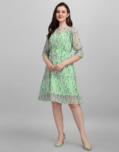 Pista Green Coloured Georgette Printed Dress | Sudathi