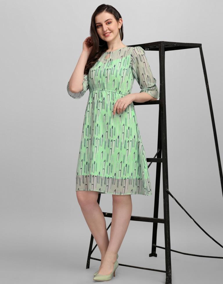 Pista Green Coloured Georgette Printed Dress | Sudathi