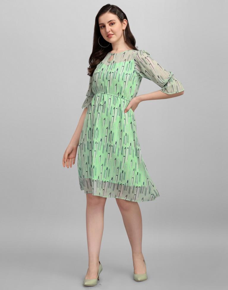 Pista Green Coloured Georgette Printed Dress | Sudathi