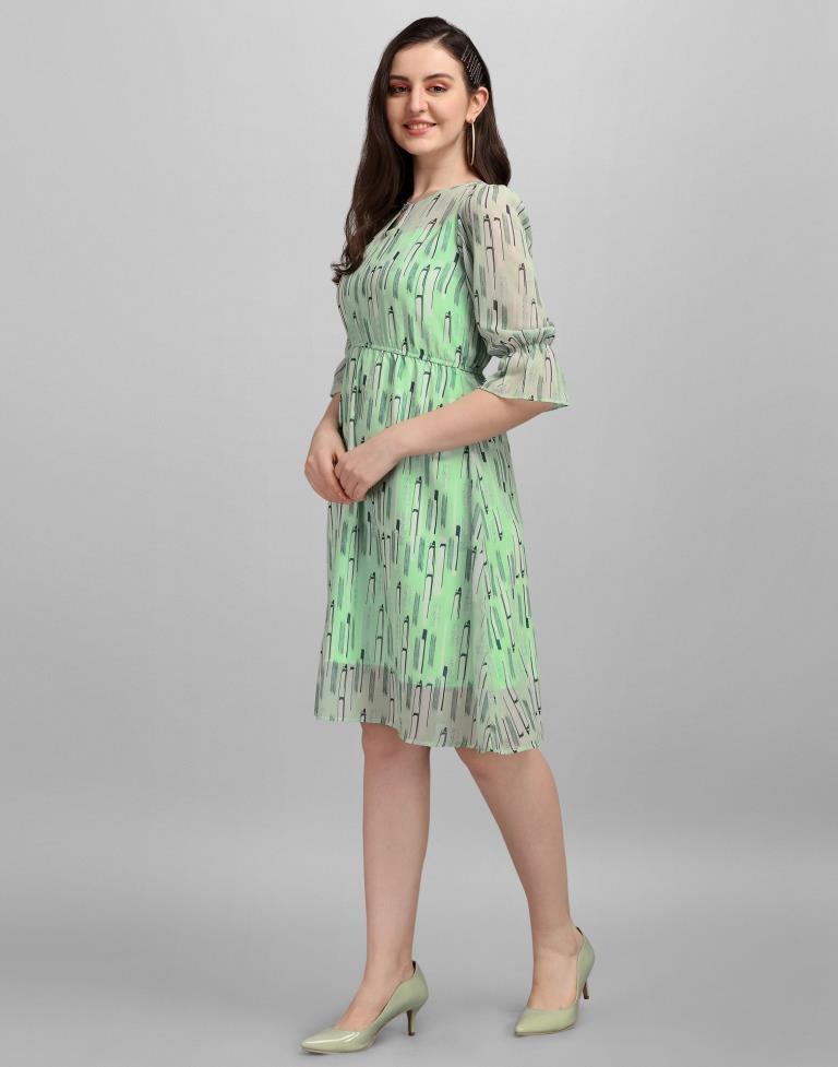 Pista Green Coloured Georgette Printed Dress | Sudathi