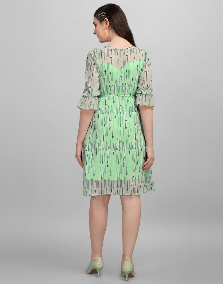 Pista Green Coloured Georgette Printed Dress | Sudathi