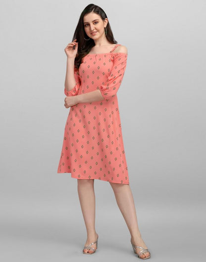 Coral Pink Coloured Crepe Printed Dress | Sudathi