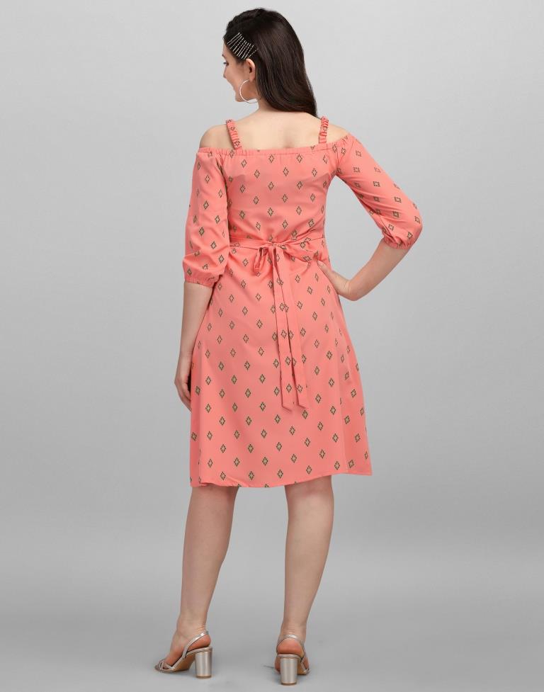Coral Pink Coloured Crepe Printed Dress | Sudathi