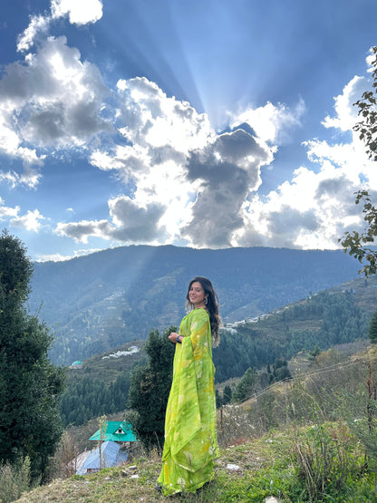 Parrot Green Chiffon Saree | Leemboodi